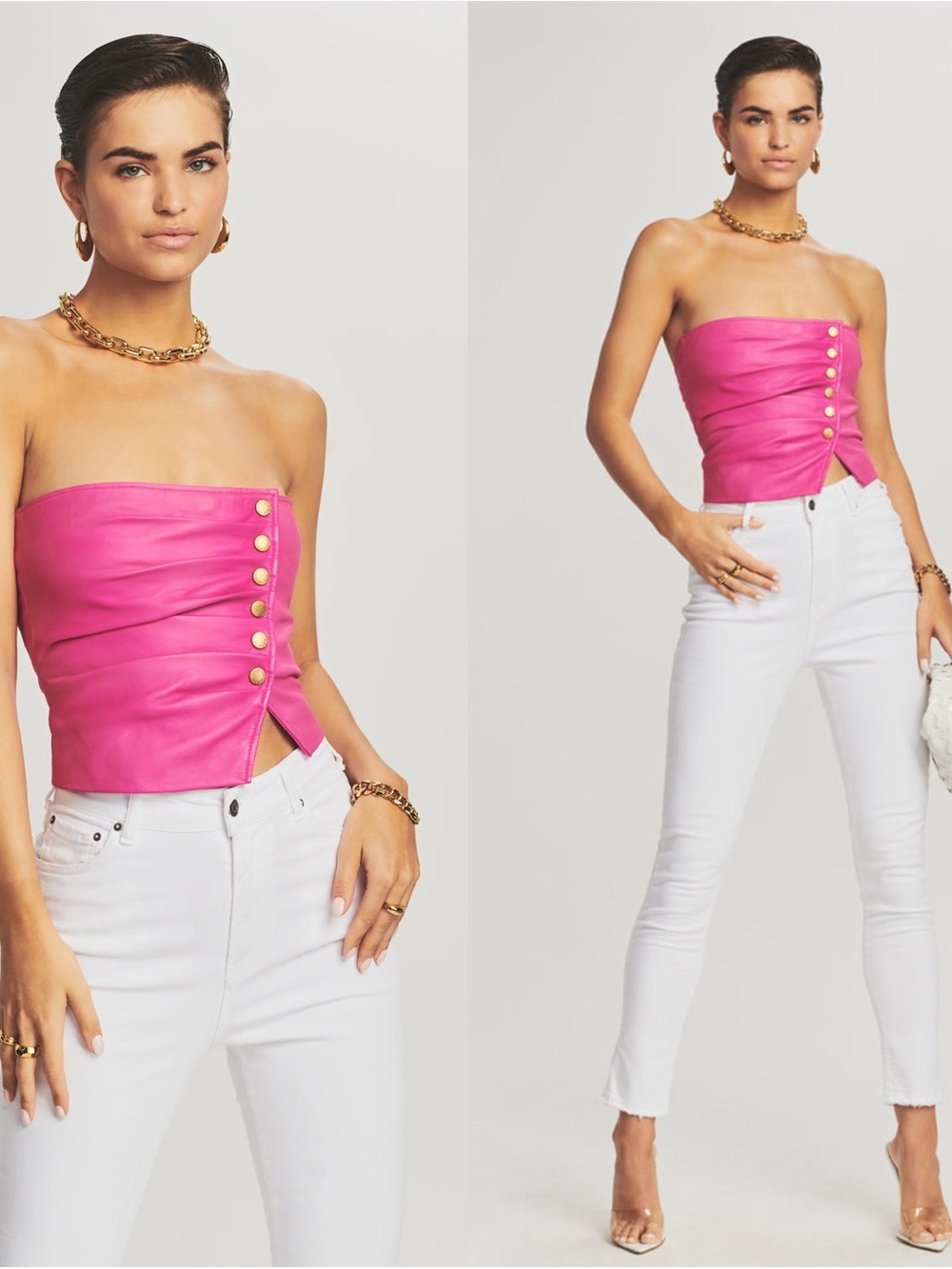 Retrofete Joelle Leather Strapless Pink Top XS